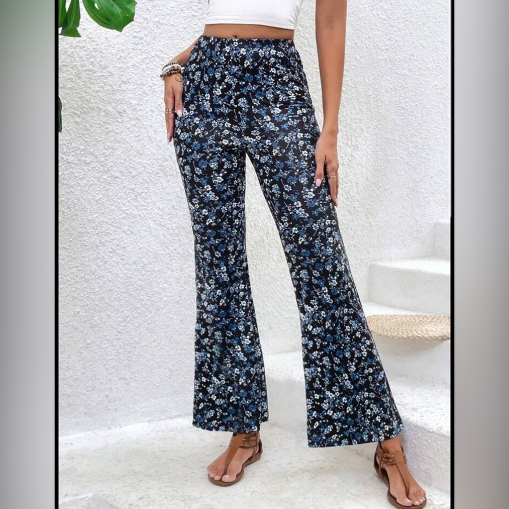 Boho Blue Floral - Flowy pants